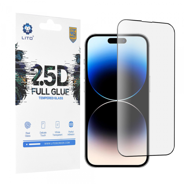Folie de protectie Ecran Lito pentru Apple iPhone 14 Pro, Sticla Securizata, Full Glue, 2.5D, Neagra