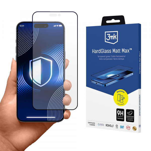 Folie de protectie Ecran Matte 3MK HardGlass Max pentru Apple iPhone 18 Pro / 17 Pro, Sticla Securizata, Full Glue, Neagra