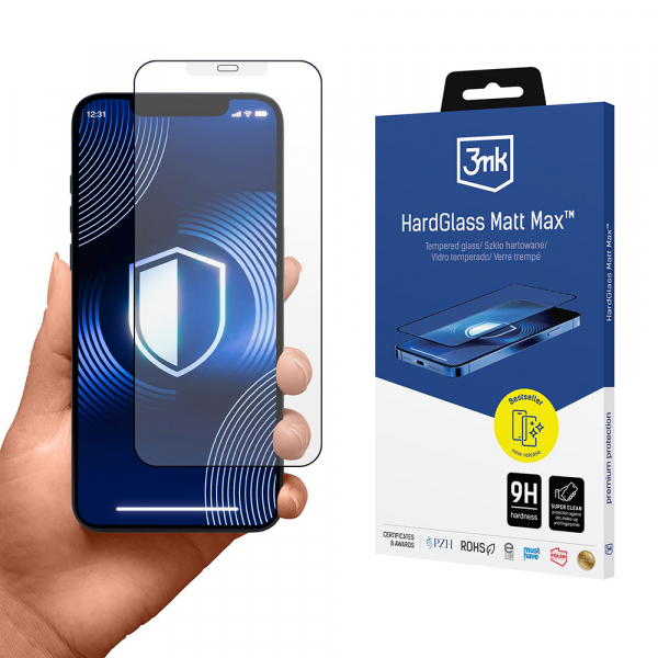 Folie de protectie Ecran Matte 3MK HardGlass pentru Apple iPhone 12 / 12 Pro, Sticla Securizata, Full Glue, Neagra