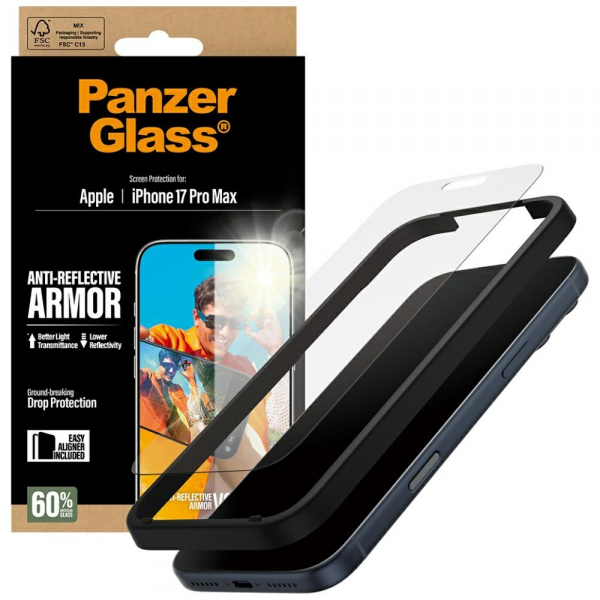 Folie de protectie Ecran Matte PanzerGlass Armor EasyAligner pentru Apple 17 Pro Max, Sticla Securizata, Full Glue