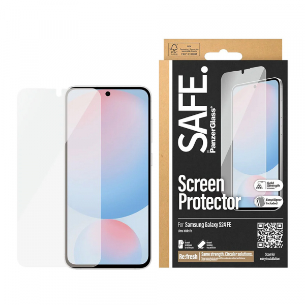 Folie de protectie Ecran PanzerGlass Safe. Ultra-Wide Fit EasyAligner pentru Samsung Galaxy S24 FE S721, Sticla Securizata, Full Glue
