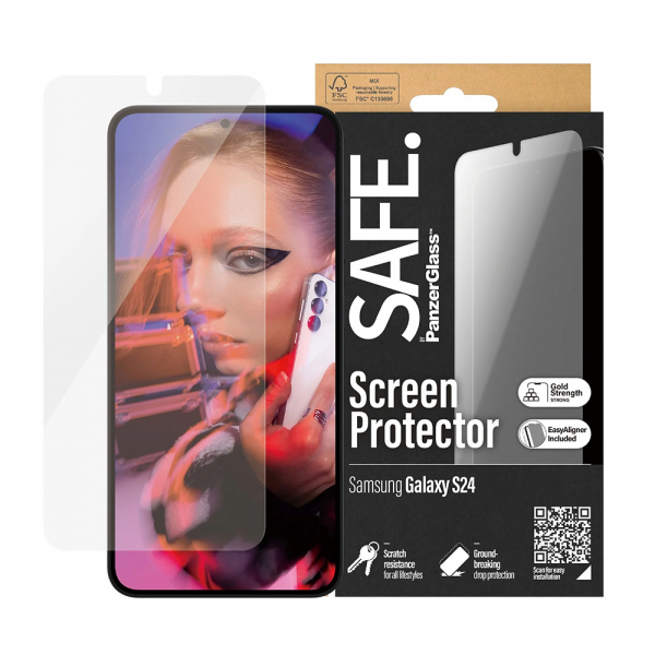 Folie de protectie Ecran PanzerGlass Safe. Ultra-Wide Fit EasyAligner pentru Samsung Galaxy S24 S921, Sticla Securizata, Full Glue