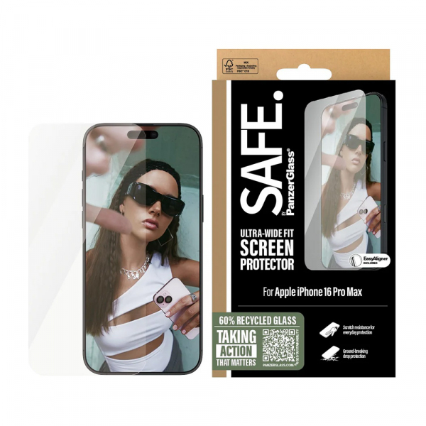 Folie de protectie Ecran PanzerGlass Safe. Ultra-Wide Fit pentru Apple iPhone 16 Pro Max, Sticla Securizata, Full Glue