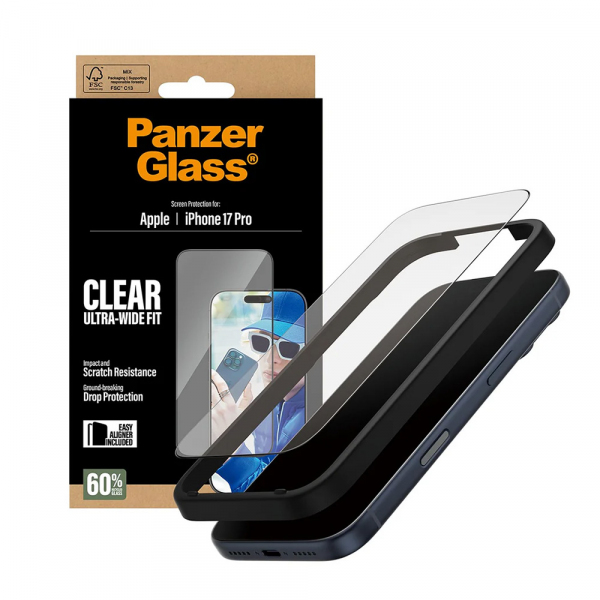 Folie de protectie Ecran PanzerGlass Ultra-Wide Fit EasyAligner pentru Apple iPhone 18 Pro / 17 Pro, Sticla Securizata, Full Glue, Neagra