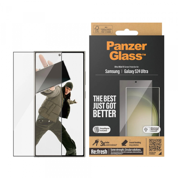 Folie de protectie Ecran PanzerGlass Ultra-Wide Fit EasyAligner pentru Samsung Galaxy S24 Ultra S928, Sticla Securizata, Full Glue, Neagra