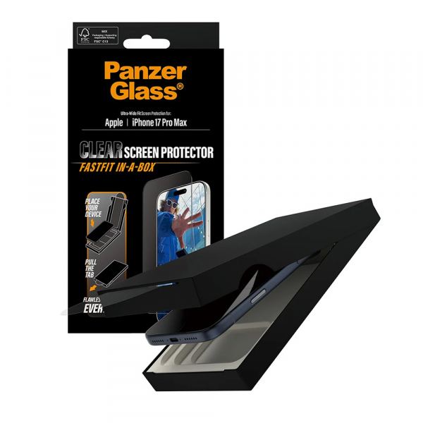 Folie de protectie Ecran PanzerGlass Ultra-Wide Fit Fastfit pentru Apple 17 Pro Max, Sticla Securizata, Full Glue, Neagra