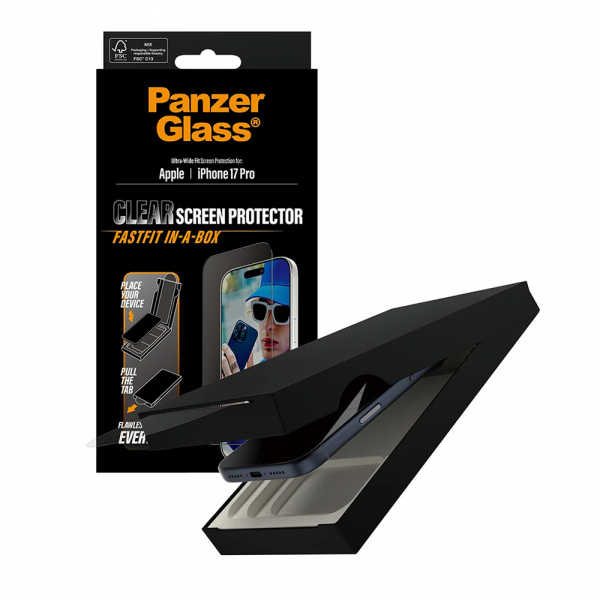 Folie de protectie Ecran PanzerGlass Ultra-Wide Fit Fastfit pentru Apple iPhone 18 Pro / 17 Pro, Sticla Securizata, Full Glue, Neagra