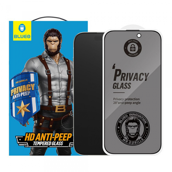 Folie de protectie Ecran Privacy Blueo Anti-Peep pentru Apple iPhone 17 Air, Sticla Securizata, Full Glue, Set 5 bucati
