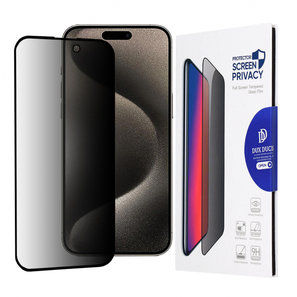 Folie de protectie Ecran Privacy DUX DUCIS pentru Apple iPhone 15 Pro Max, Sticla Securizata, Edge Glue