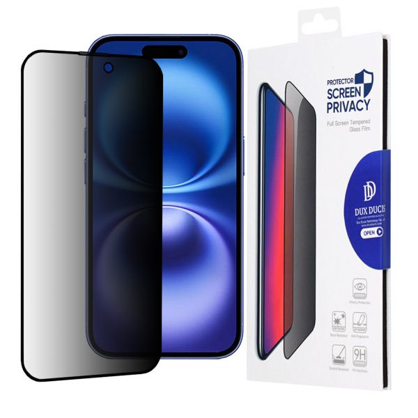 Folie de protectie Ecran Privacy DUX DUCIS pentru Apple iPhone 16, Sticla Securizata, Edge Glue