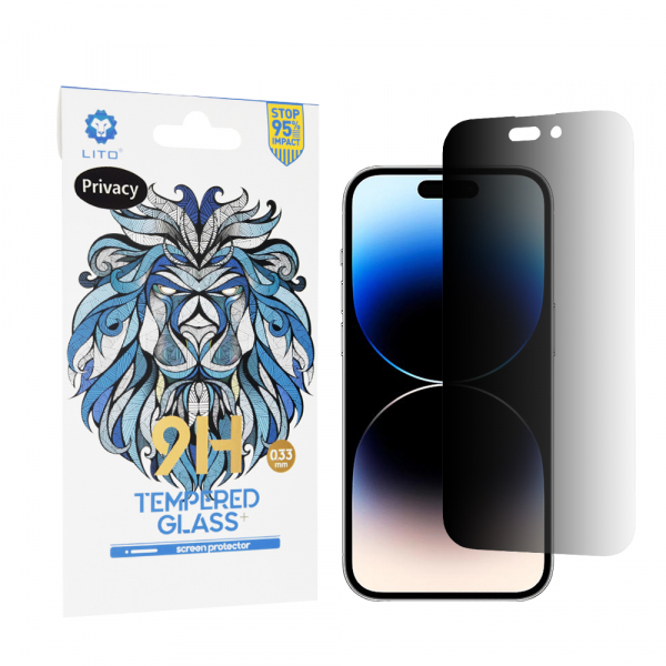 Folie de protectie Ecran Privacy Lito Classic pentru Apple iPhone 14 Pro, Sticla Securizata, Full Glue, 2.5D