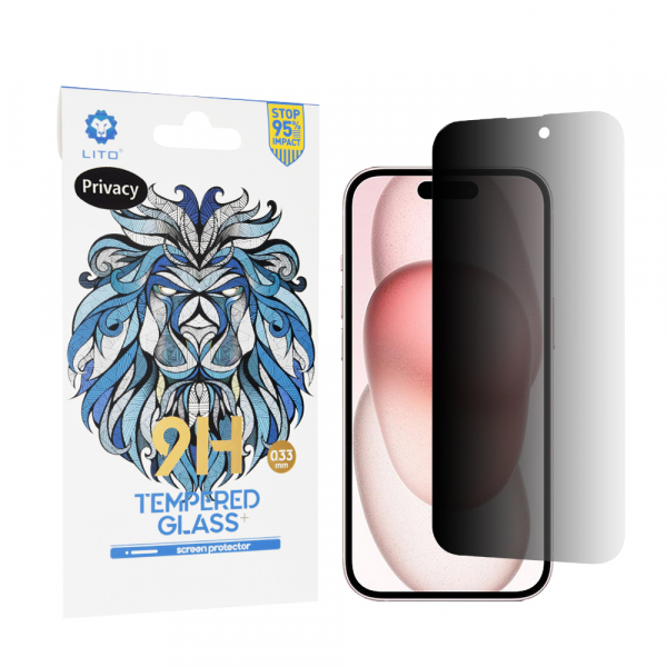 Folie de protectie Ecran Privacy Lito Classic pentru Apple iPhone 15, Sticla Securizata, Full Glue, 2.5D