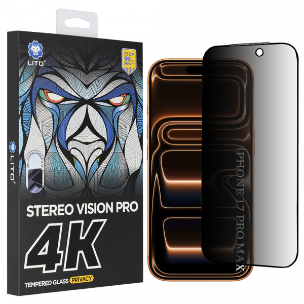 Folie de protectie Ecran Privacy Lito D+ Max 4K pentru Apple 17 Pro Max, Sticla Securizata, Full Glue