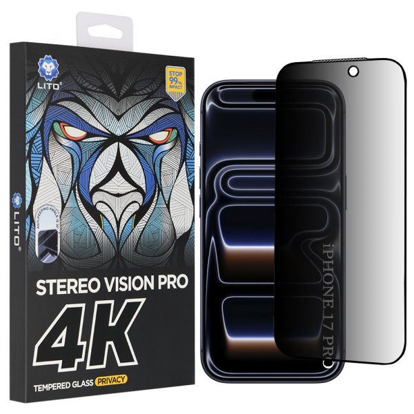 Folie de protectie Ecran Privacy Lito D+ Max 4K pentru Apple iPhone 18 Pro / 17 Pro, Sticla Securizata, Full Glue