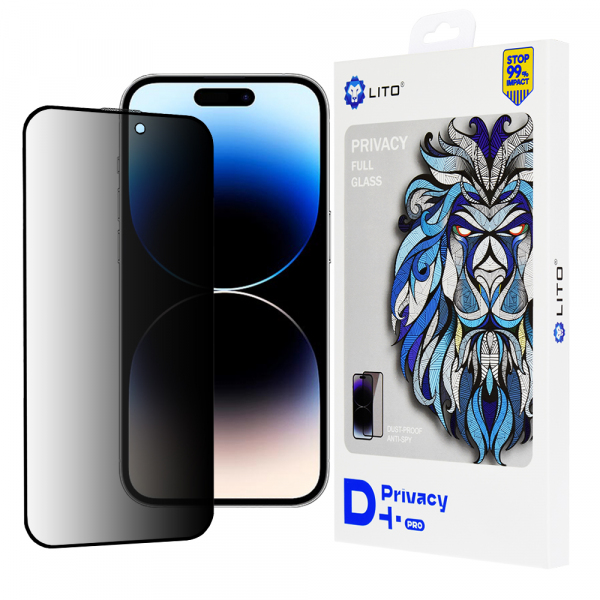Folie de protectie Ecran Privacy Lito D+ Pro pentru Apple iPhone 14 Pro, Sticla Securizata, Full Glue