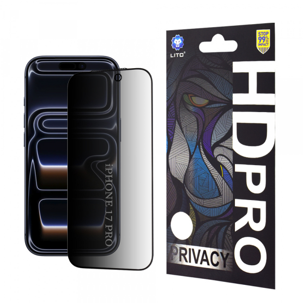 Folie de protectie Ecran Privacy Lito HD Pro pentru Apple iPhone 18 Pro / 17 Pro, Sticla Securizata, Full Glue
