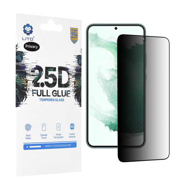 Folie de protectie Ecran Privacy Lito pentru Samsung Galaxy S22+ 5G S906, Sticla Securizata, Full Glue, 2.5D