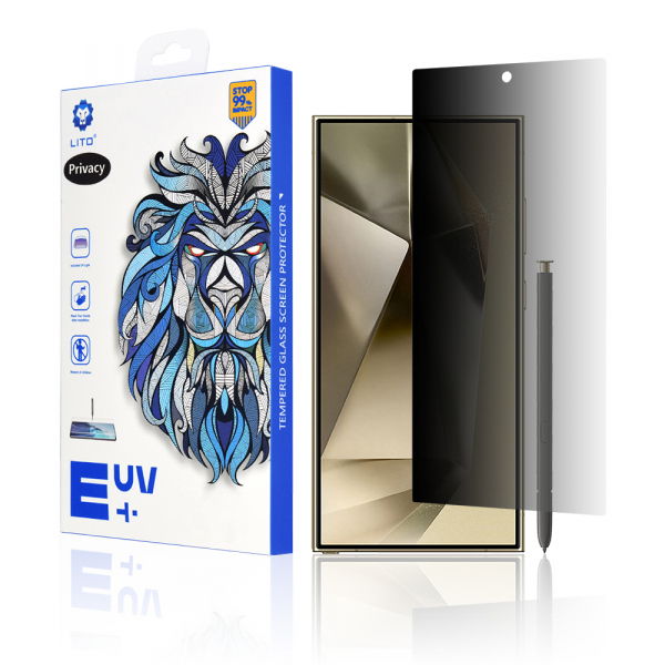 Folie de protectie Ecran Privacy Lito pentru Samsung Galaxy S24 Ultra S928, Sticla Securizata, UV Glue, 3D