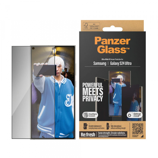Folie de protectie Ecran Privacy PanzerGlass Ultra-Wide Fit EasyAligner pentru Samsung Galaxy S24 Ultra S928, Sticla Securizata, Full Glue
