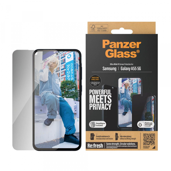 Folie de protectie Ecran Privacy PanzerGlass Ultra-Wide Fit pentru Samsung Galaxy A55 5G A556, Sticla Securizata, Full Glue