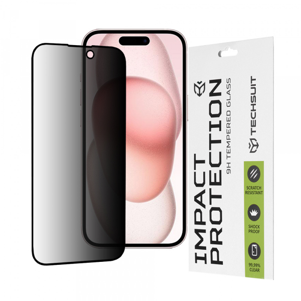 Folie de protectie Ecran Privacy Techsuit pentru Apple iPhone 16 / 15, Sticla Securizata, Full Glue, 111D