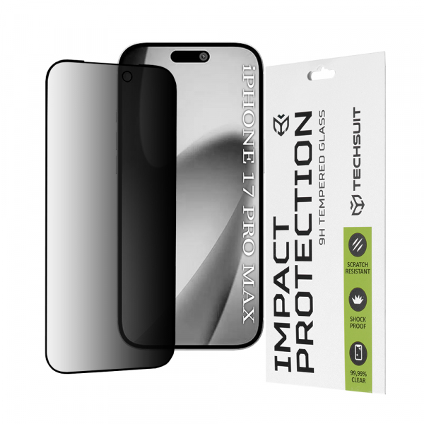 Folie de protectie Ecran Privacy Techsuit pentru Apple 17 Pro Max, Sticla Securizata, Full Glue, 111D