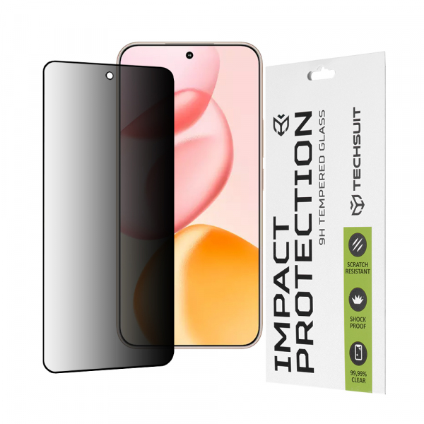 Folie de protectie Ecran Privacy Techsuit pentru Honor 400, Sticla Securizata, Full Glue, 111D