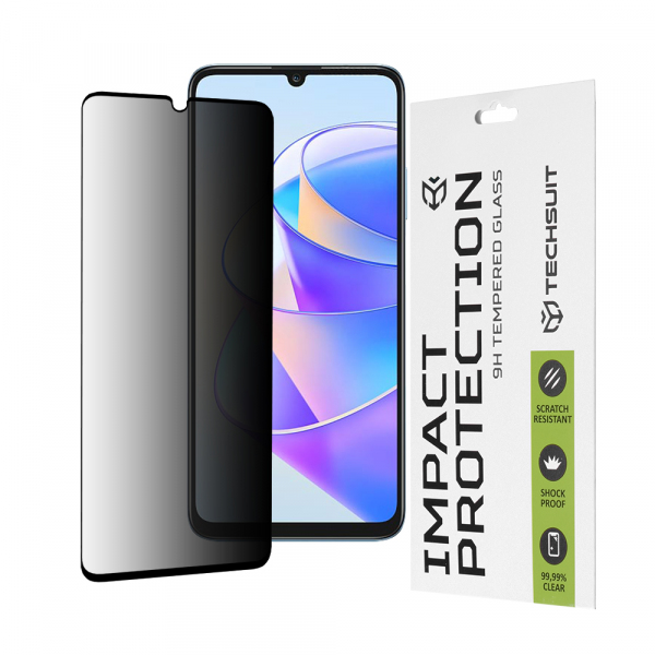 Folie de protectie Ecran Privacy Techsuit pentru Honor X7a, Sticla Securizata, Full Glue, 111D