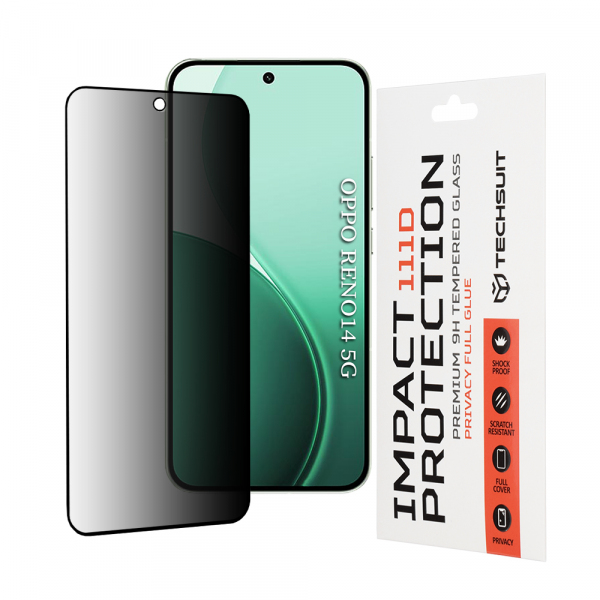 Folie de protectie Ecran Privacy Techsuit pentru Oppo Reno14, Sticla Securizata, 111D