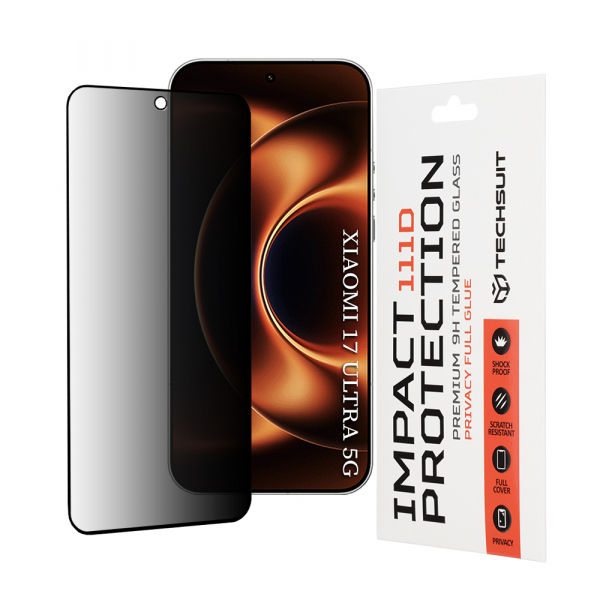 Folie de protectie Ecran Privacy Techsuit pentru Xiaomi 17 Ultra, Sticla Securizata, Full Glue, 111D