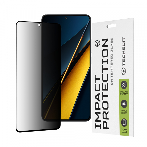 Folie de protectie Ecran Privacy Techsuit pentru Xiaomi Poco X6 Pro, Sticla Securizata, Full Glue, 111D