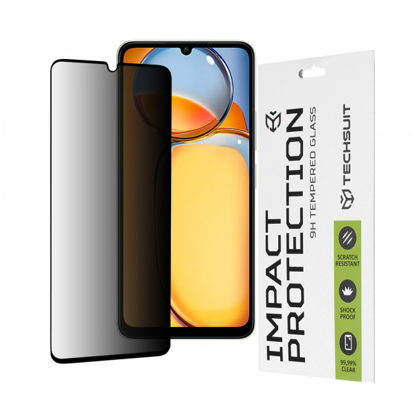 Folie de protectie Ecran Privacy Techsuit pentru Xiaomi Redmi 13C 5G / 13C / Poco C65, Sticla Securizata, Full Glue, 111D
