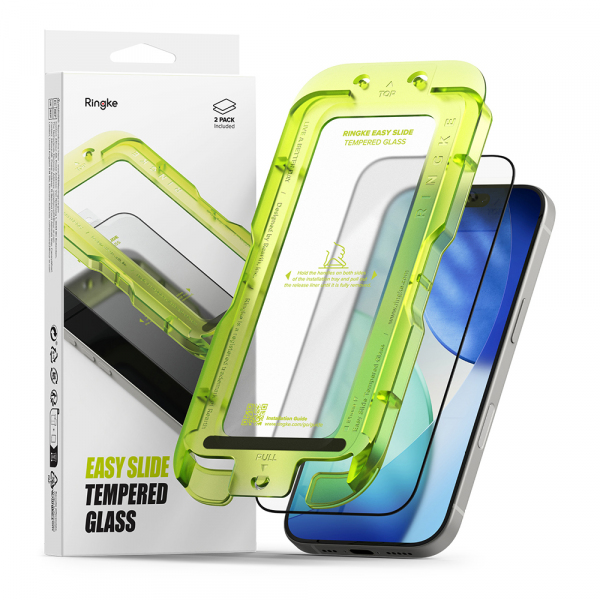 Folie de protectie Ecran Ringke Easy Slide pentru Apple iPhone 18 Pro Max / 17 Pro Max, Sticla Securizata, Full Glue, Set 2 bucati