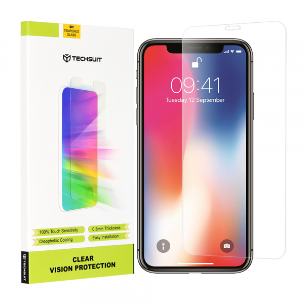 Folie de protectie Ecran Techsuit Clear Vision pentru Apple iPhone 11 Pro / XS / X, Sticla Securizata, Full Glue
