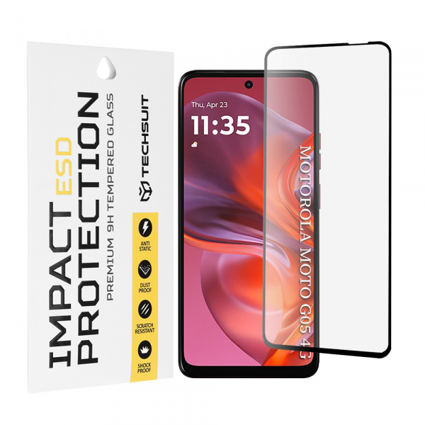 Folie de protectie Ecran Techsuit pentru Motorola Moto E15 / G05, Sticla Securizata, Full Glue, Neagra