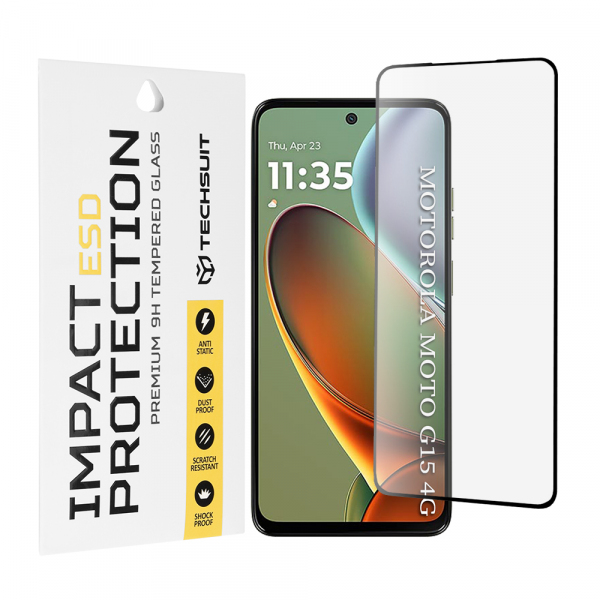 Folie de protectie Ecran Techsuit pentru Motorola Moto G15 / G15 Power, Sticla Securizata, Full Glue, Neagra