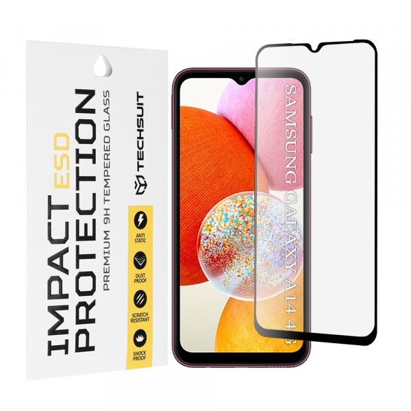 Folie de protectie Ecran Techsuit pentru Samsung Galaxy A14 A145 / A14 5G A146, Sticla Securizata, Full Glue, Neagra