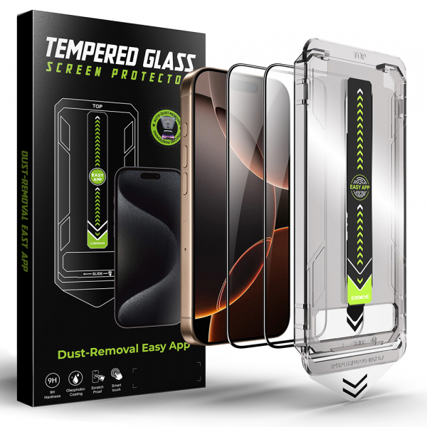 Folie de protectie Ecran Techsuit TitanGlass pentru Apple iPhone 14 Pro, Sticla Securizata, Full Glue, Set 2 bucati, Neagra