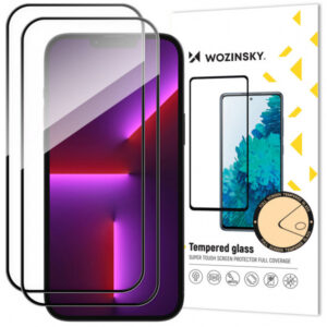Folie de protectie Ecran WZK pentru Apple iPhone 14 Pro, Sticla Securizata, Full Glue, Set 2 bucati, Neagra
