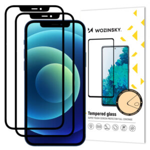 Folie de protectie Ecran WZK pentru Apple iPhone 12 / 12 Pro, Sticla Securizata, Full Glue, Set 2 bucati, Case Friendly, Neagra