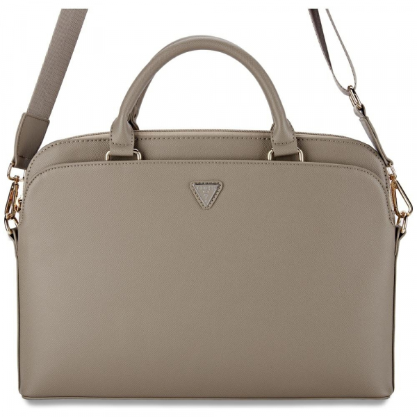 Geanta Guess Grained Triangle Logo pentru Laptop 15inch, Bej