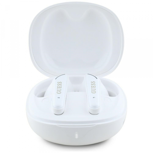 Handsfree Bluetooth Guess Flat Classic Logo Electroplated, TWS, Alb
