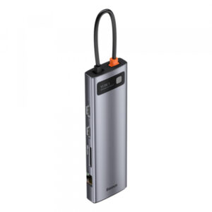 Hub USB-C Baseus Metal Gleam, 3 x USB-A 3.0 - 1 x USB-C - 2 x HDMI - 1 x VGA - 1 x Jack 3.5mm - 1 x RJ45 - 1 x SD - 1 x microSD, Gri CAHUB-CT0G