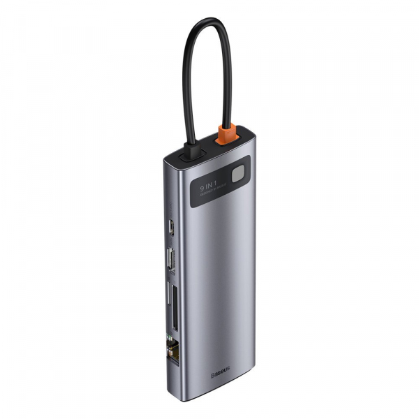 Hub USB-C Baseus, 3 x USB-A 3.0 - 1 x USB-C - 1 x HDMI - 1 x VGA - 1 x RJ45 - 1 x SD - 1 x microSD, Gri CAHUB-CU0G
