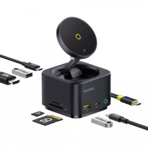 Hub Multifunctional Baseus MagPro II 7in1, 1 x USB-A - 2 x USB-C - 1 x HDMI - 1 x QI - 1 x SD - 1 x microSD, Negru B00072900121-00