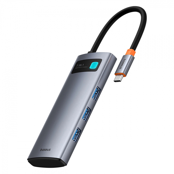 Hub USB-C Baseus Metal Gleam, 3 x USB-A 3.0 - 1 x USB-C - 1 x HDMI - 1 x SD - 1 x microSD, Gri B00030708811-01