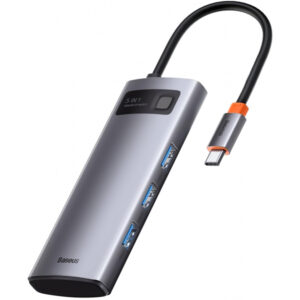 Hub USB-C Baseus Metal Gleam, 3 x USB-A - 1 x USB-C - 1 x HDMI, Gri WKWG020013