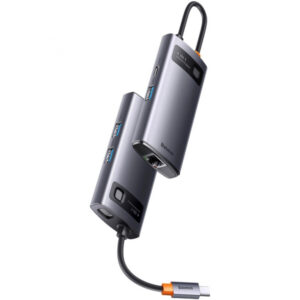 Hub USB-C Baseus Metal Gleam, 3 x USB-A - 1 x RJ45, Gri WKWG070113