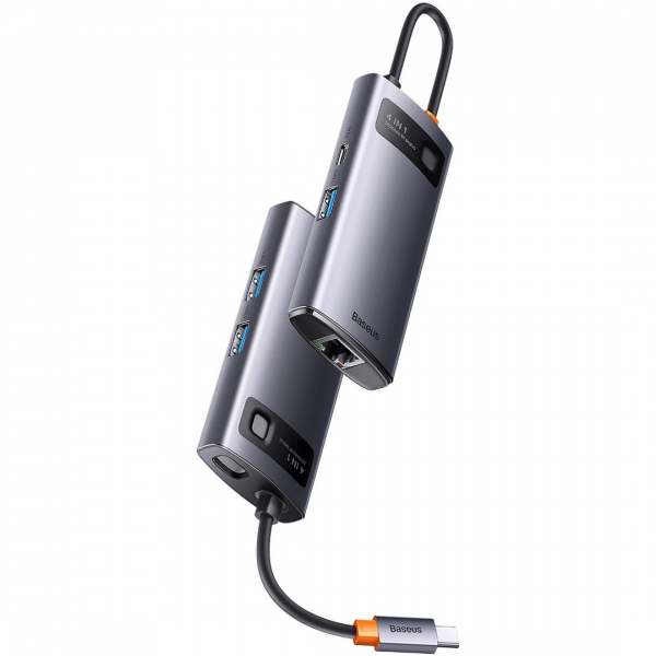 Hub USB-C Baseus Metal Gleam, 3 x USB-A - 1 x RJ45, Gri WKWG070113