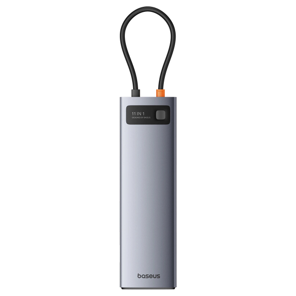Hub USB-C Baseus Metal Gleam, 3 x USB-A 3.0 - 1 x USB-A - 1 x USB-C - 1 x HDMI - 1 x VGA - 1 x Jack 3.5mm - 1 x RJ45 - 1 x SD - 1 x microSD, Gri